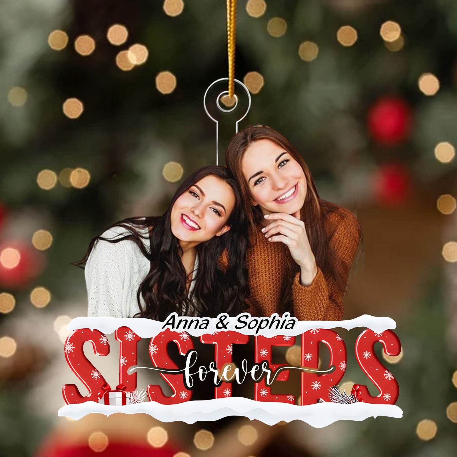 Blisscorners Sister Forever - Custom Photo And Names, Personalized Acrylic Ornament - Gift For Christmas, Family Gift, Gift For Friends2D Flat LM2111