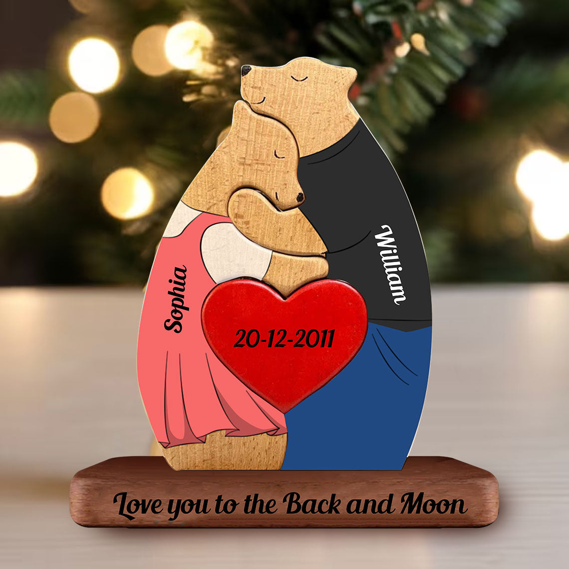 Blisscorners Man, Woman Couple Gift, Personalized Bear Puzzle Wooden - Wooden Pet Carvings - Gift For Family2D Flat LM2111