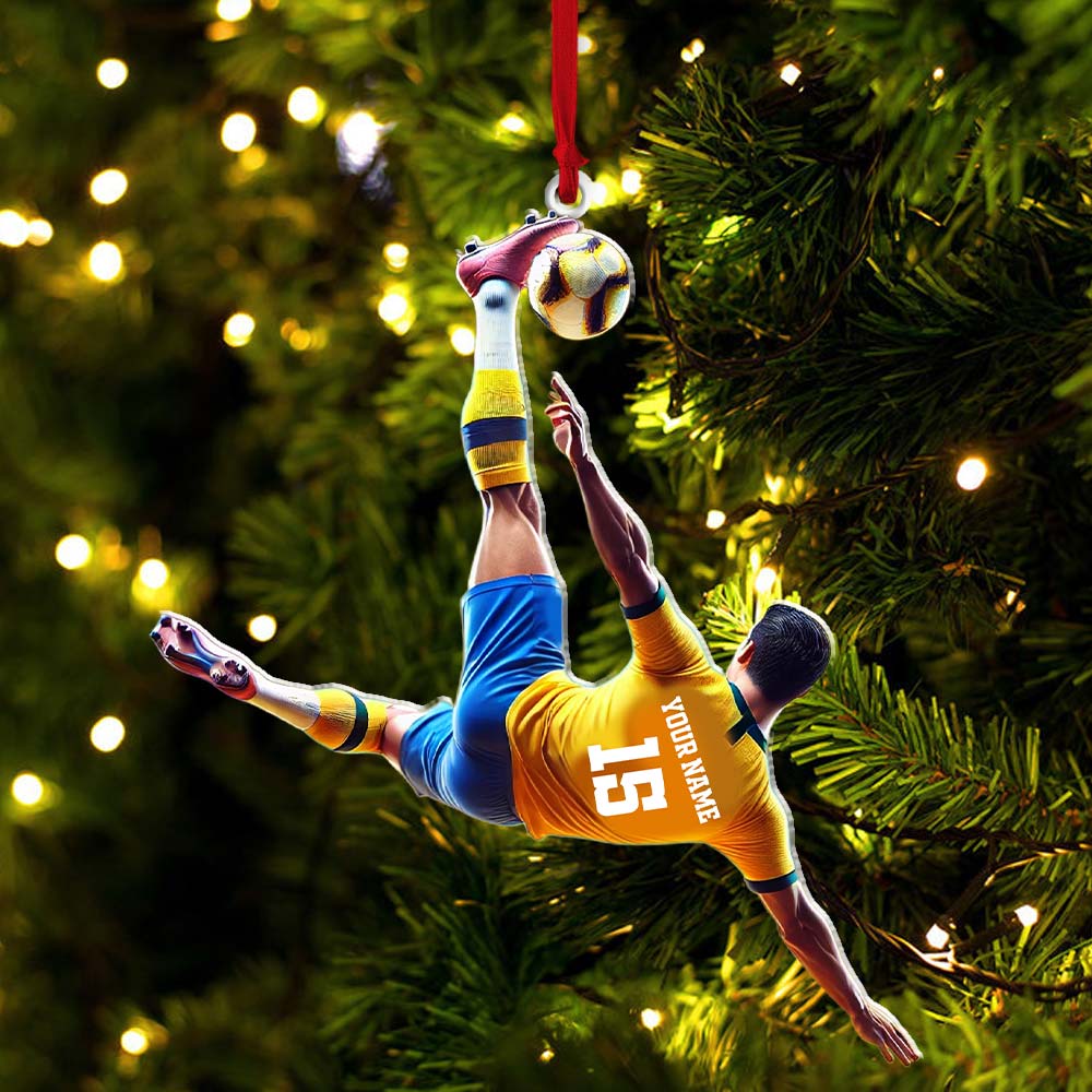 Blisscorners Custom Name and Number Soccer Ornament, Soccer Christmas Gift2D Flat LM2211
