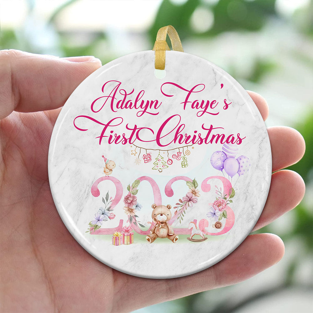 Blisscorners Baby First Xmas - Custom Photo And Name- Personalized 2 Sides Ceramic Ornament - Gift For Family, Christmas Gift2D Flat LM2111