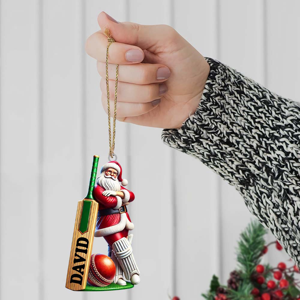 Blisscorners Cricket Ball Ready Santa Christmas Ornament, Personalized Ornament2D Flat LM2211