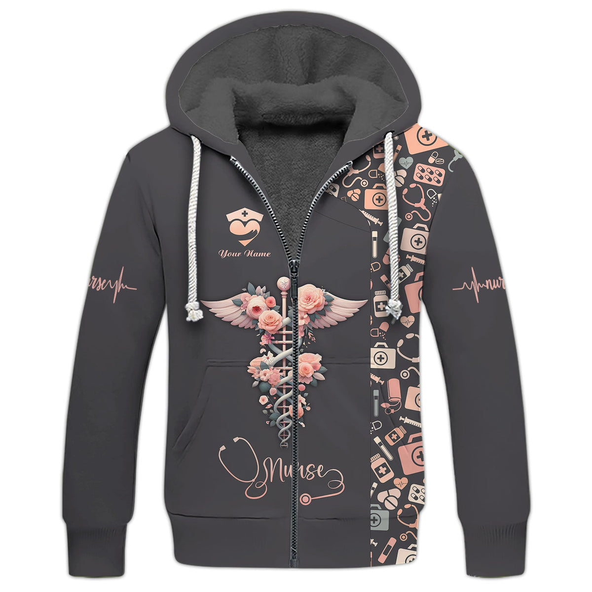 Blisscorners Personalized Nurse Shirt, Floral Caduceus with Angelic Wings Design