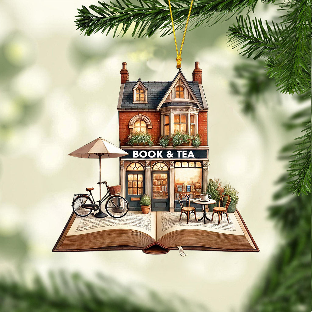 Blisscorners Book And Tea Christmas Ornament, Personalized Ornament2D Flat LM2211