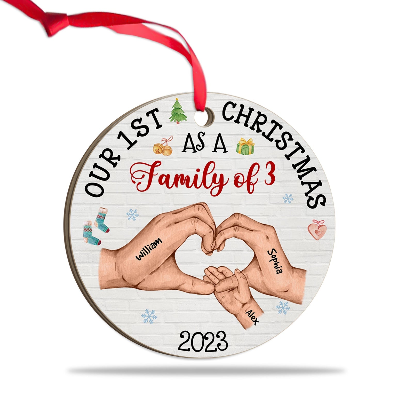 Blisscorners Our 1st Christmas As A Family - Personalized Custom Shaped Wooden Ornament - Gift For Family2D Flat LM2111