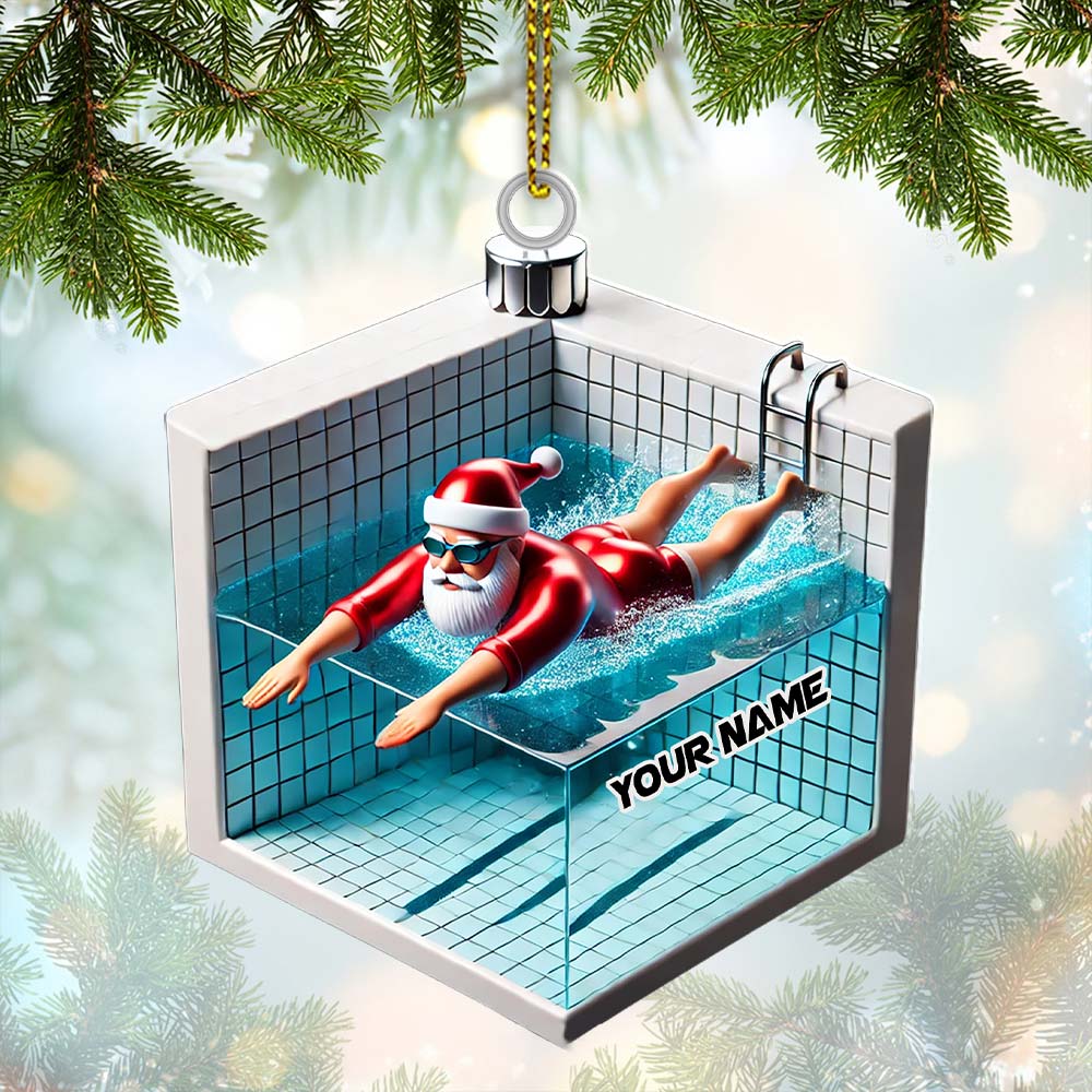 Blisscorners Swimming Santa Christmas Ornament, Personalized Ornament2D Flat LM2211