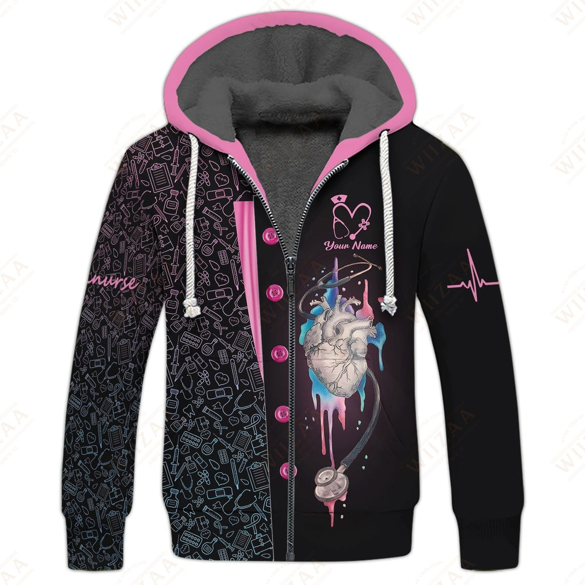 Blisscorners Personalized Nurse Shirt, Anatomical Heart with EKG Pulse Design