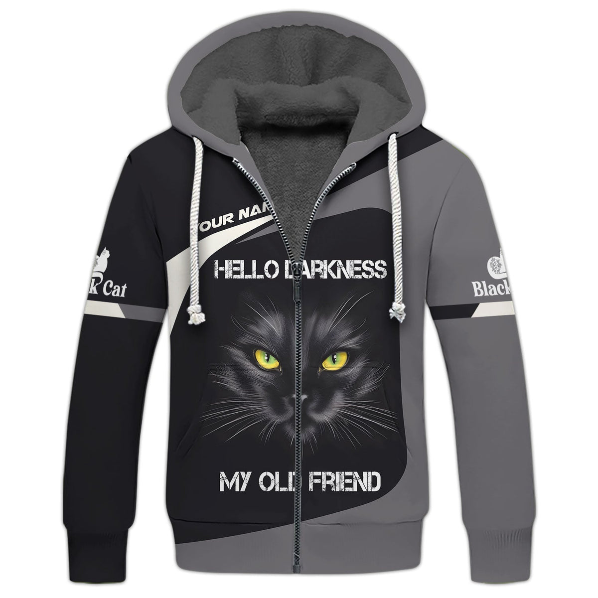 Blisscorners Black Cat Custom Name Shirt Hello Darkness My Old Friend 3D Shirts Gift For Cat Lovers