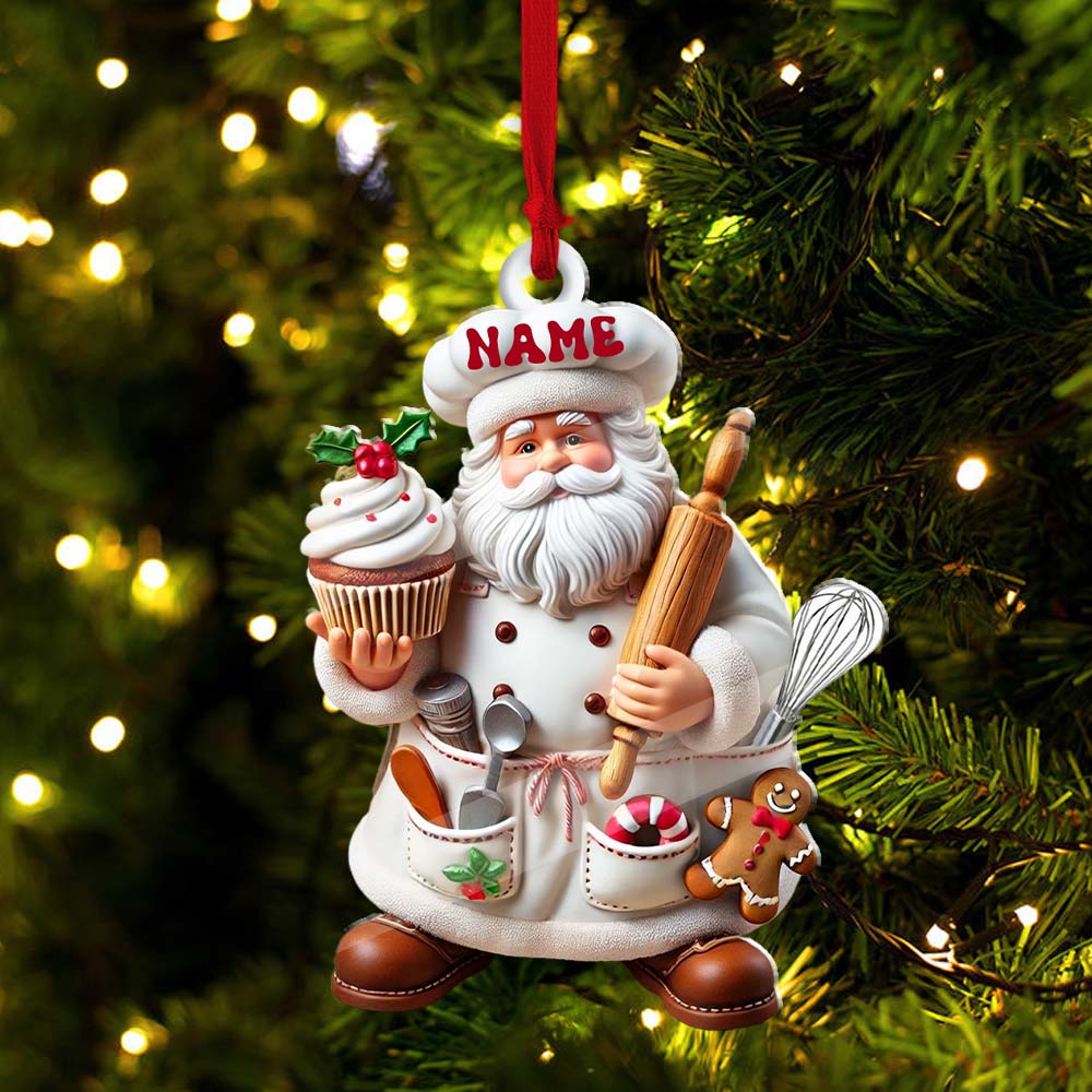 Blisscorners Custom Name Ornament, Santa Baker Cup Cake2D Flat LM2211
