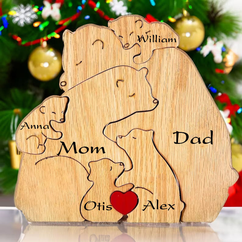 Blisscorners Personalized Bear Family Wooden Puzzle - Puzzle Wooden Bear Family - Wooden Pet Carvings, Gift For Family, Gift For Couple2D Flat LM2111
