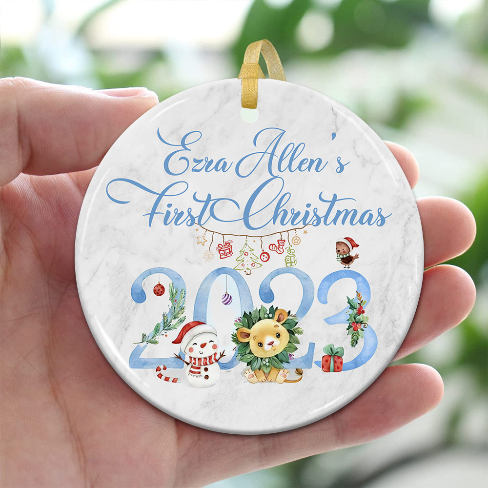 Blisscorners Baby First Christmas - Custom Photo And Name- Personalized 2 Sides Ceramic Ornament - Gift For Family, Christmas Gift2D Flat LM2111