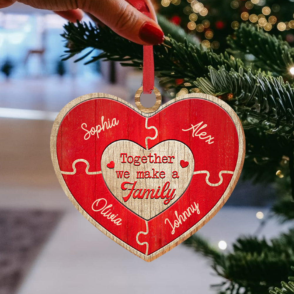 Blisscorners Heart Family, Custom Name In Heart - Personalized Custom Shaped Wooden Ornament - Gift For Family, Christmas Gift2D Flat LM2111