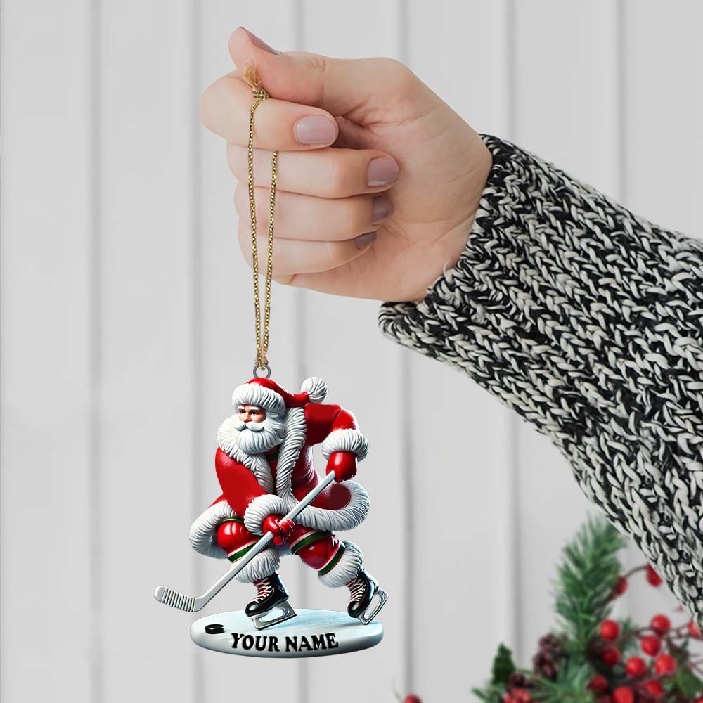 Blisscorners Custom Name Hockey Santa Ornament, Hockey Lover Christmas Gift2D Flat LM2211