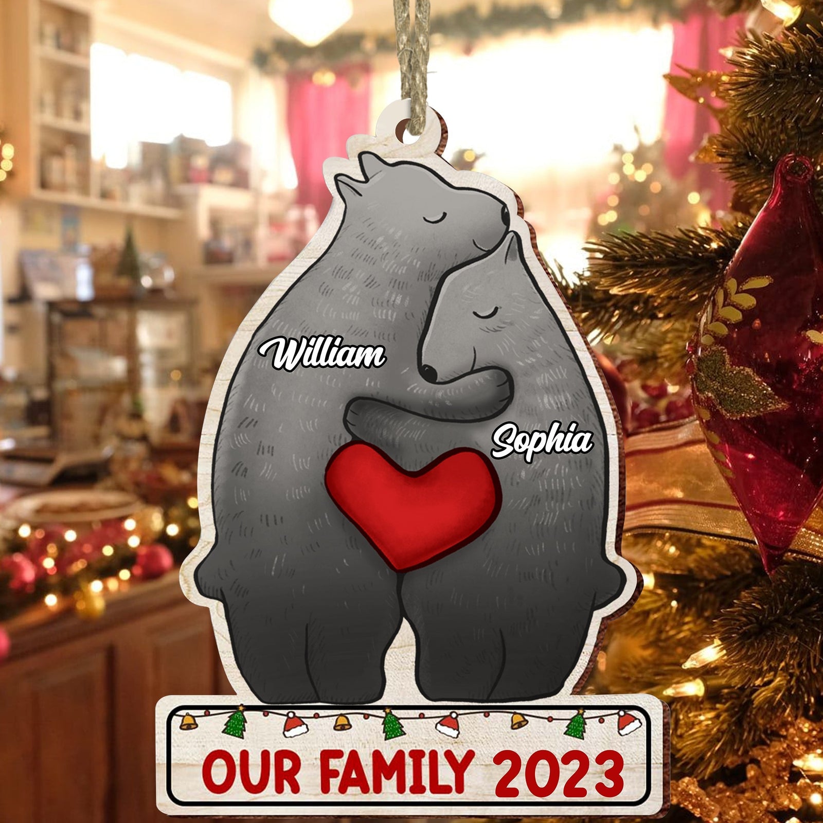 Blisscorners Christmas Bear Family, Custom Name - Personalized Custom Shaped Wooden Ornament - Gift For Family, Christmas Gift2D Flat LM2111