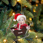 Blisscorners Baby In Christmas Sleigh - Custom Photo And Name, Personalized Acrylic Ornament - Gift For Christmas, Family Gift2D Flat LM2111