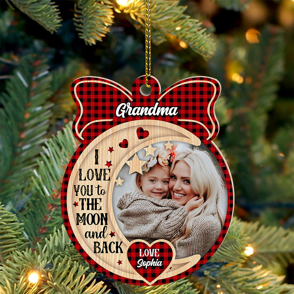 Blisscorners Personalized Custom Wooden Ornament - I Love You To The Moon And Back - Gift For Family2D Flat LM2111