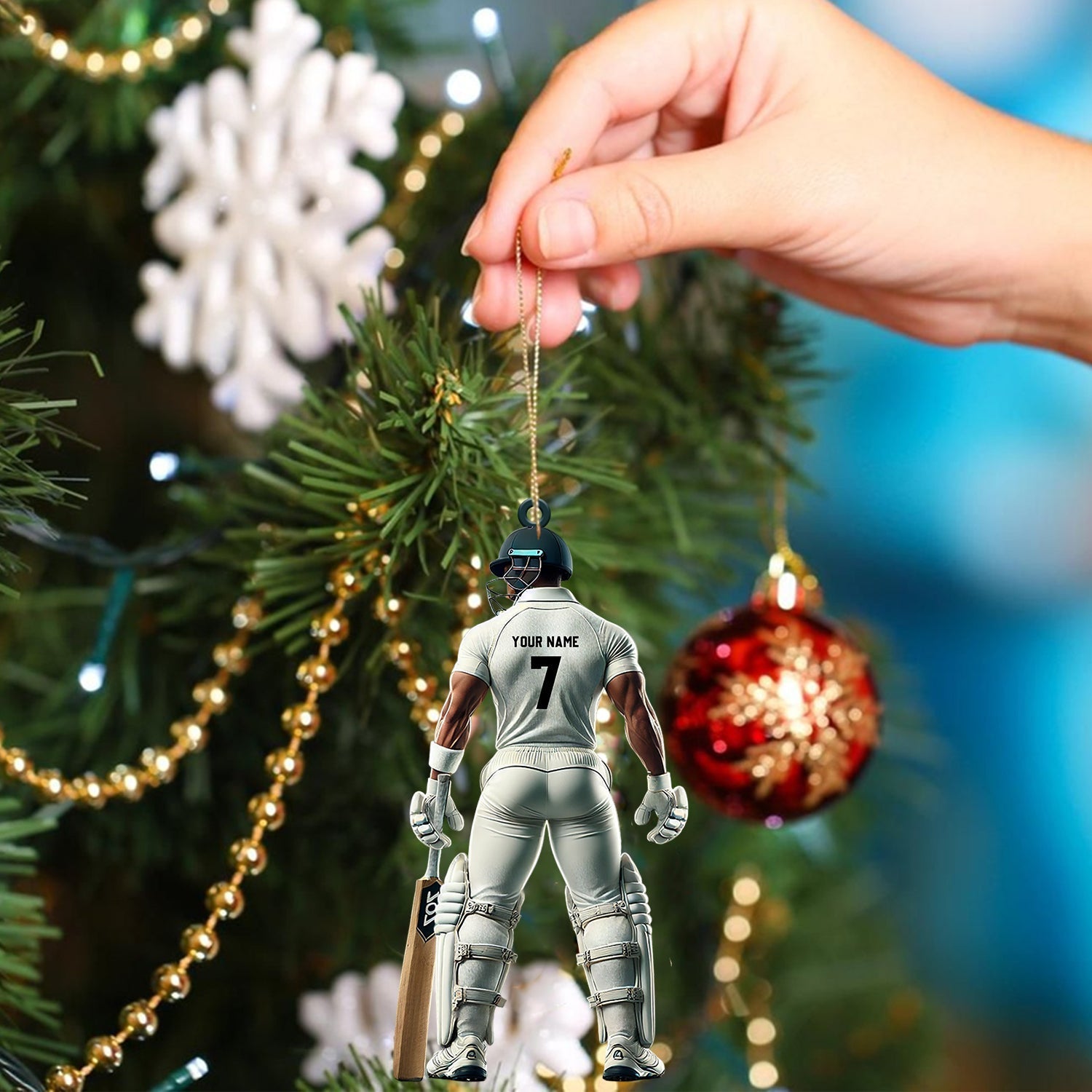 Blisscorners Cricket Ball Player Christmas Ornament, Personalized Ornaments2D Flat LM2211