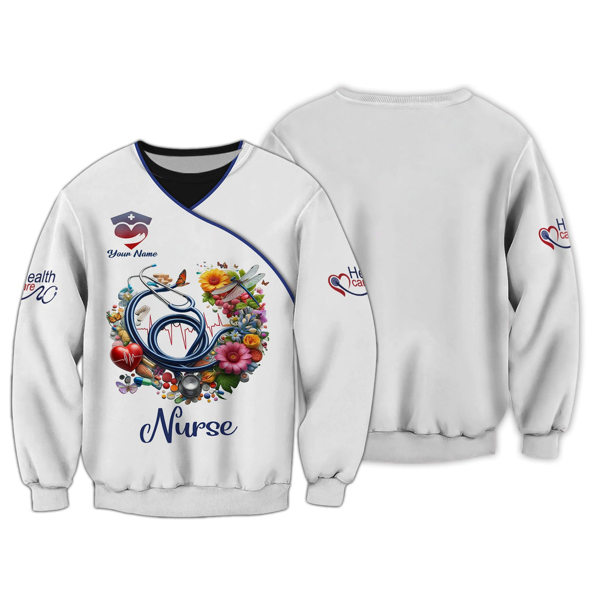 Blisscorners Personalized Nurse Shirts - Colorful Medical Elements Design for Healthcare Professionals