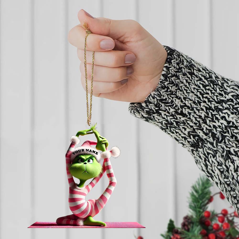 Blisscorners Custom Name Yoga Grinch Ornament, Christmas Gift for Yoga Lover2D Flat LM2111