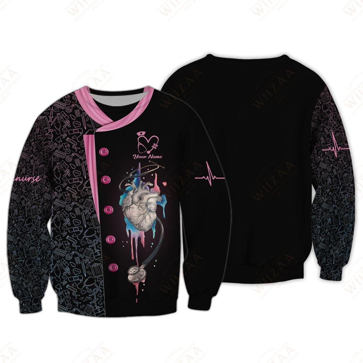 Blisscorners Personalized Nurse Shirt, Anatomical Heart with EKG Pulse Design