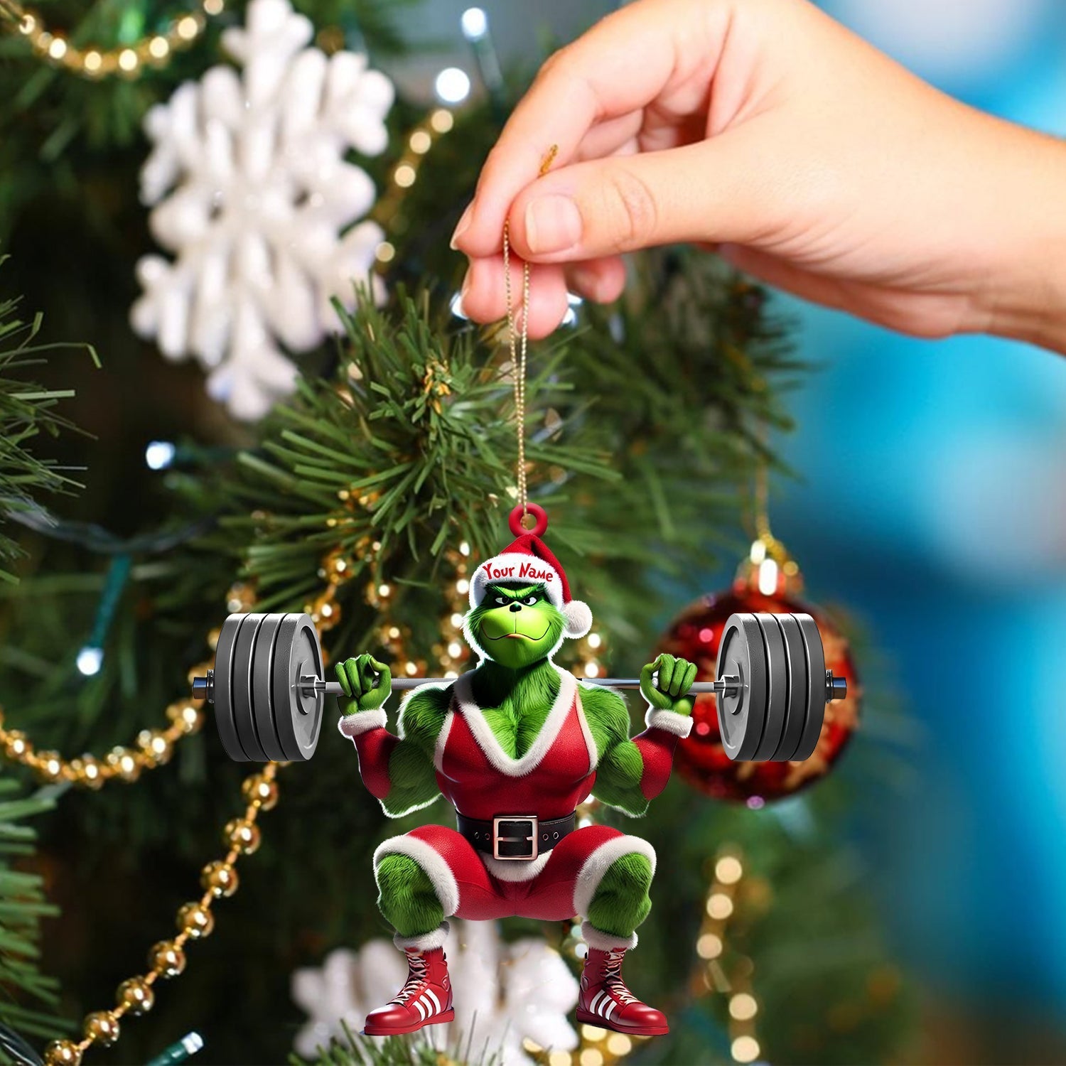 Blisscorners ELF Weightlifting Christmas Ornament, Personalized Ornament2D Flat LM2211