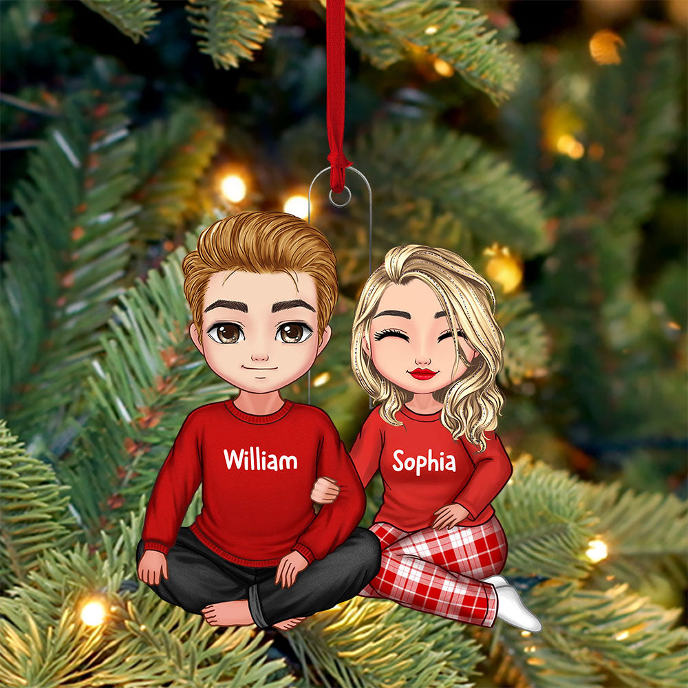 Blisscorners Christmas Couple - Custom Photo And Names, Personalized Acrylic Ornament - Gift For Christmas, Family Gift, Gift For Couple2D Flat LM2111