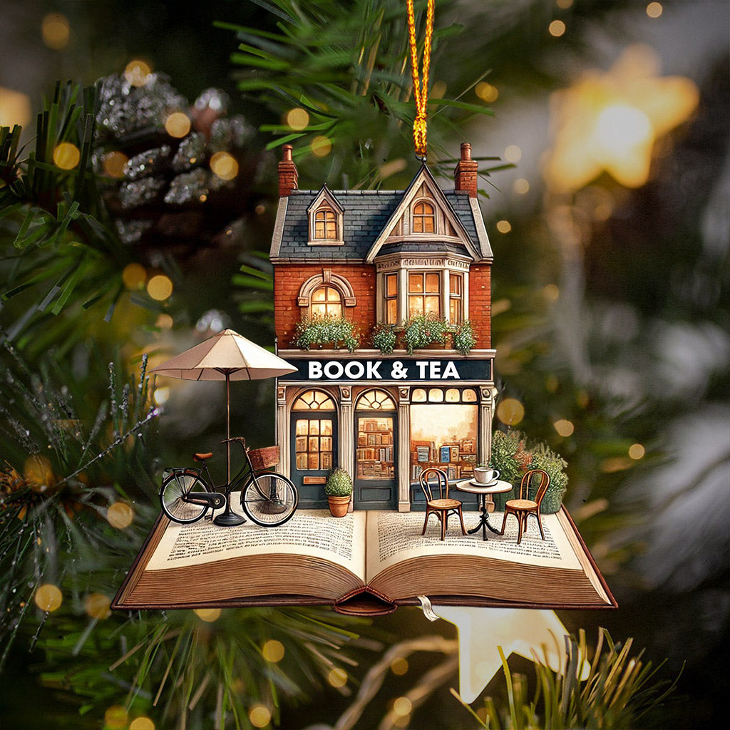 Blisscorners Book And Tea Christmas Ornament, Personalized Ornament2D Flat LM2211