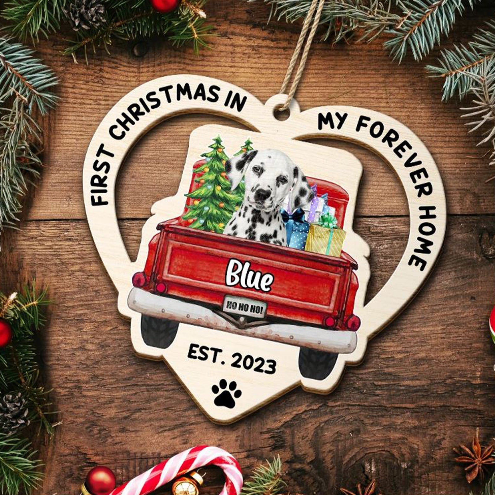 Blisscorners First Christmas In My Forever Home, Custom Pet Photo And Name - Personalized Custom Shaped Wooden Ornament - Gift For Pet Lover, Christmas Gift2D Flat LM2111