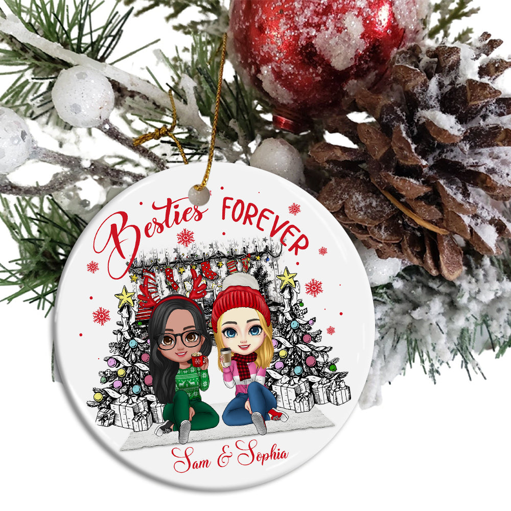 Blisscorners Christmas Besties Forever, Custom Appearances And Names- Personalized Ceramic Ornament - Gift For Christmas, Gift For Friends2D Flat LM2111
