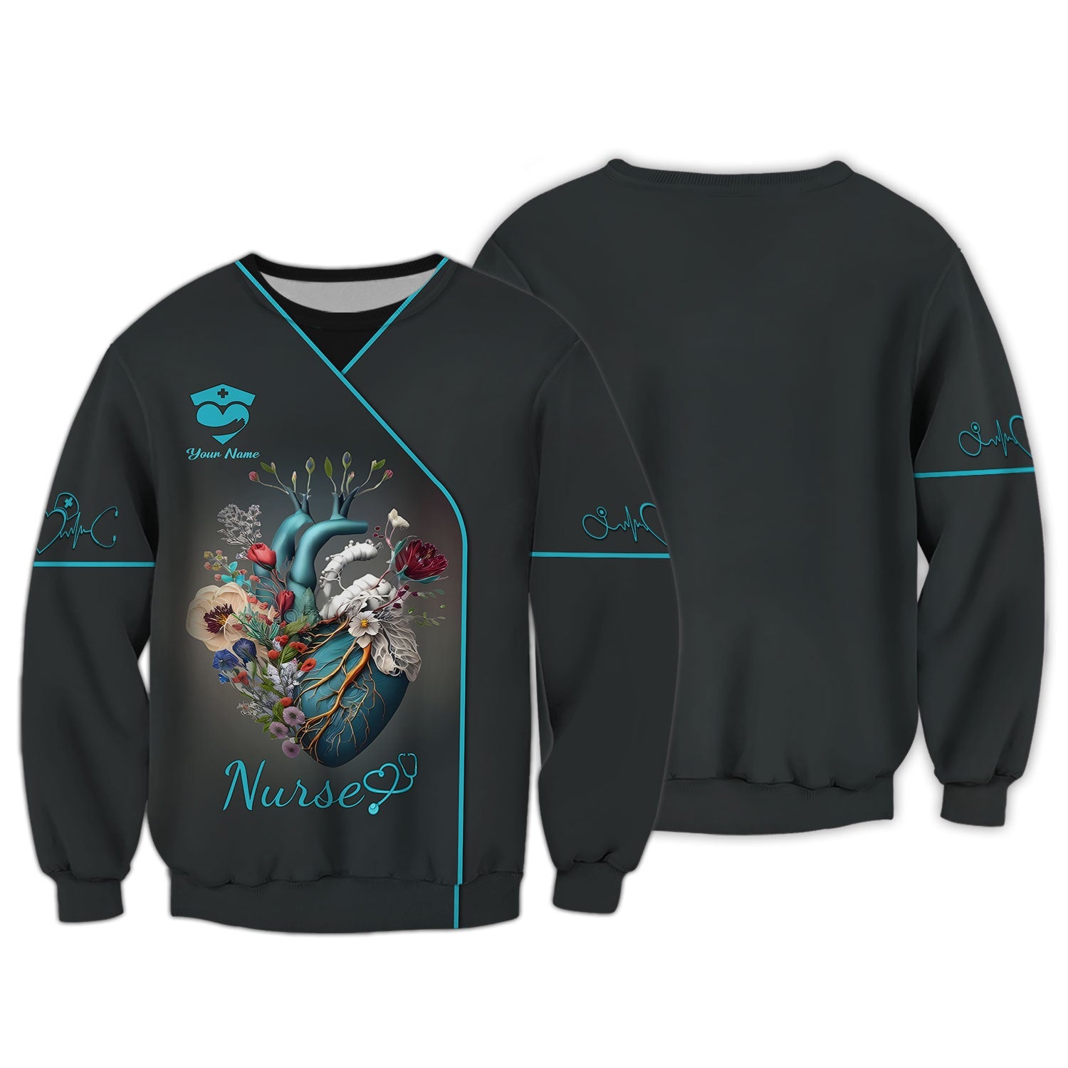 Blisscorners Personalized Nurse Shirt - Artistic Anatomy and Floral Design for Healthcare Professionals