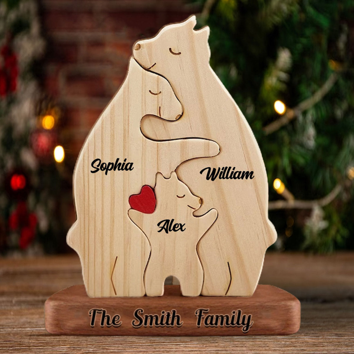 Blisscorners Personalized Wooden Bear Family - Puzzle Wooden Bear Family - Wooden Pet Carvings, Gift For Family2D Flat LM2111
