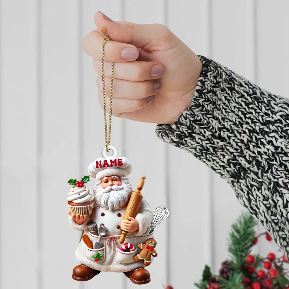 Blisscorners Custom Name Ornament, Santa Baker Cup Cake2D Flat LM2211