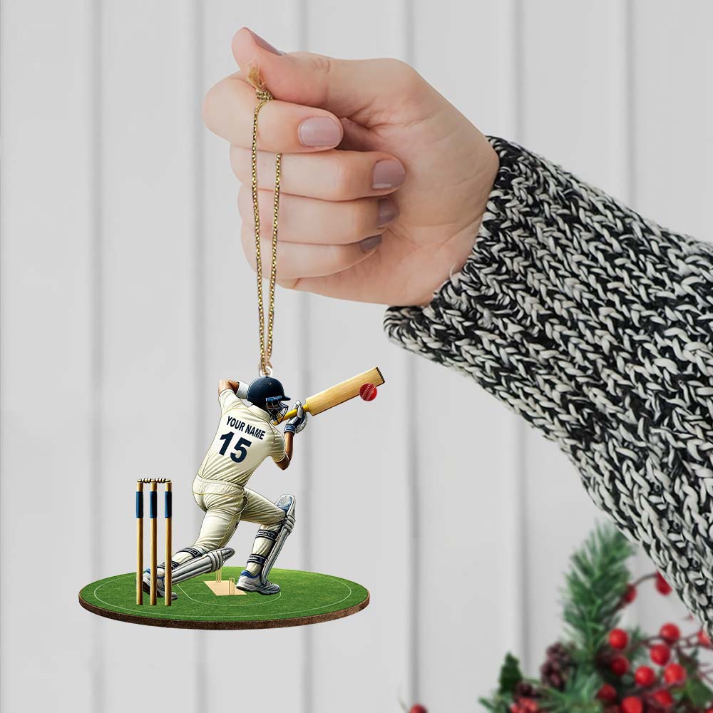 Blisscorners Custom Name Cricket Ball Ornament, Cricket Ball Lover Christmas Gifts2D Flat LM2211