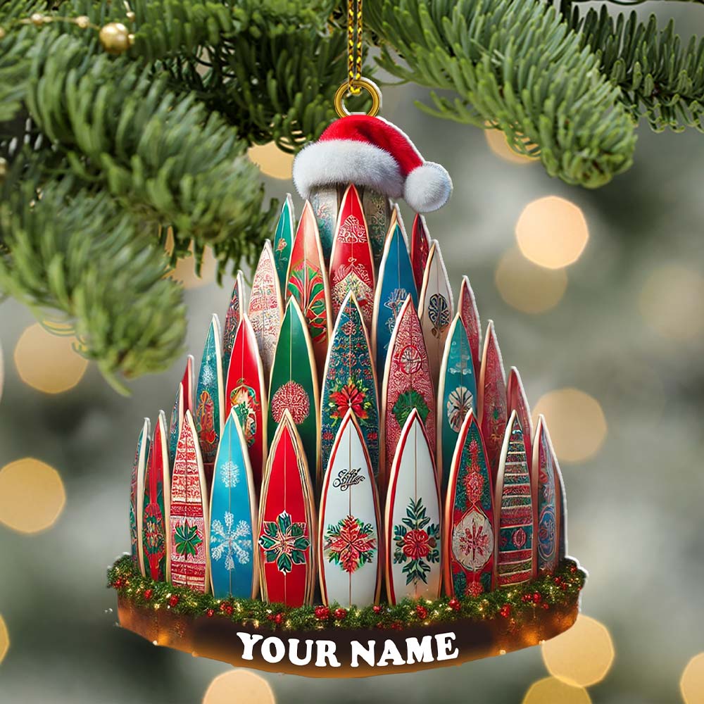 Blisscorners Custom Name Surfing Ornament, Christmas Gift for Surfing Lover2D Flat LM2111