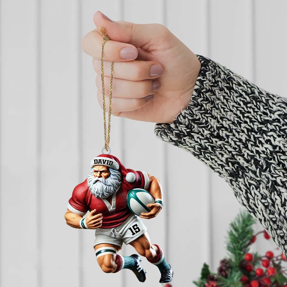 Blisscorners Custom Name Rugby Football Santa Ornament, Rugby Football Lover Christmas Gift2D Flat LM2211