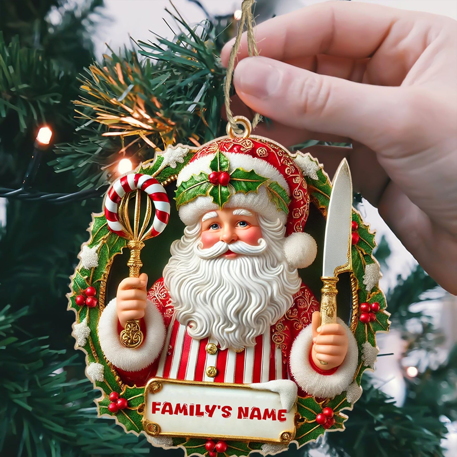 Blisscorners Custom Name Ornament, Christmas Santa Chef2D Flat LM2211