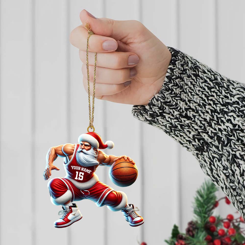 Blisscorners Custom Name Basketball Santa Ornament, Basketball Lover Christmas Gift2D Flat LM2211