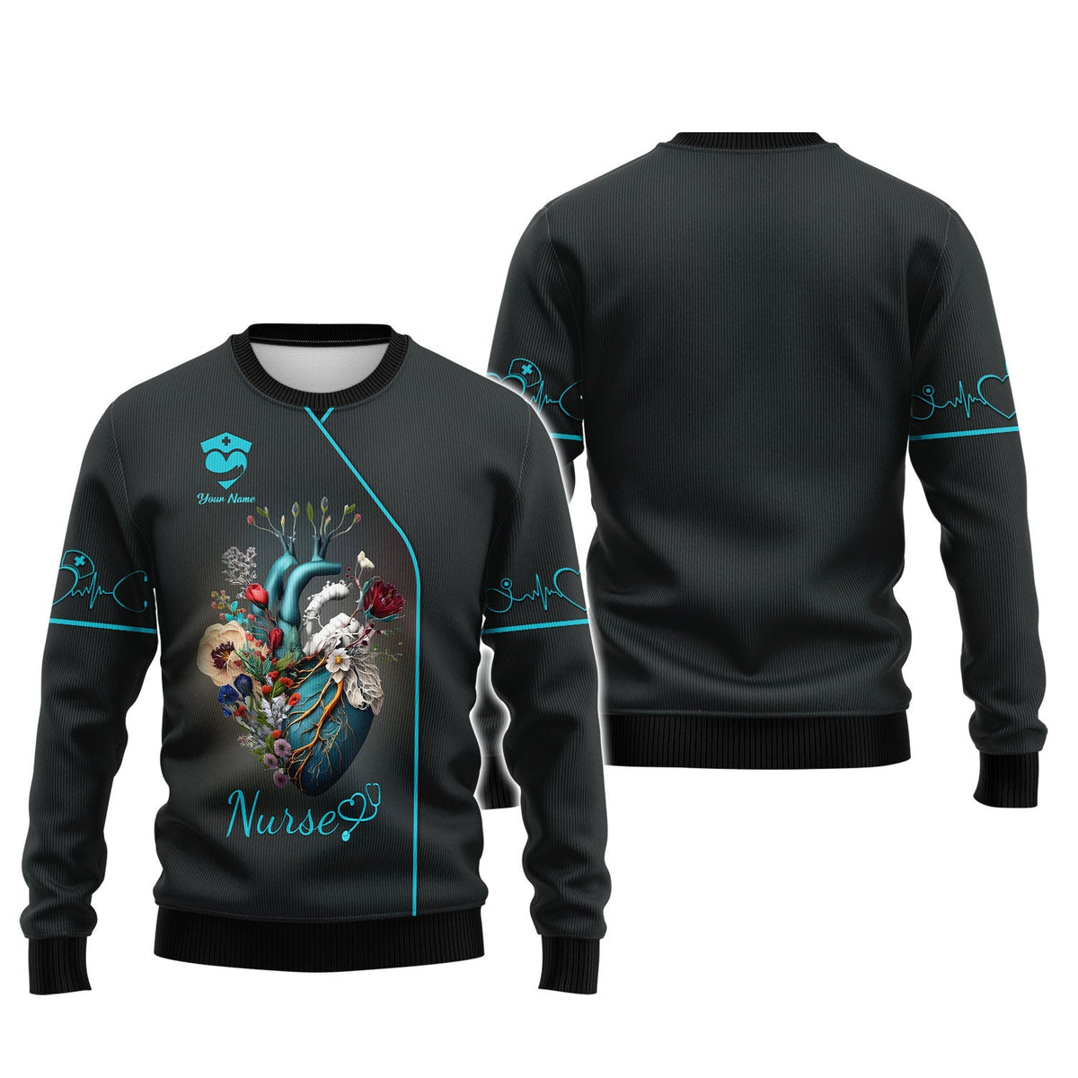 Blisscorners Personalized Nurse Shirt - Artistic Anatomy and Floral Design for Healthcare Professionals