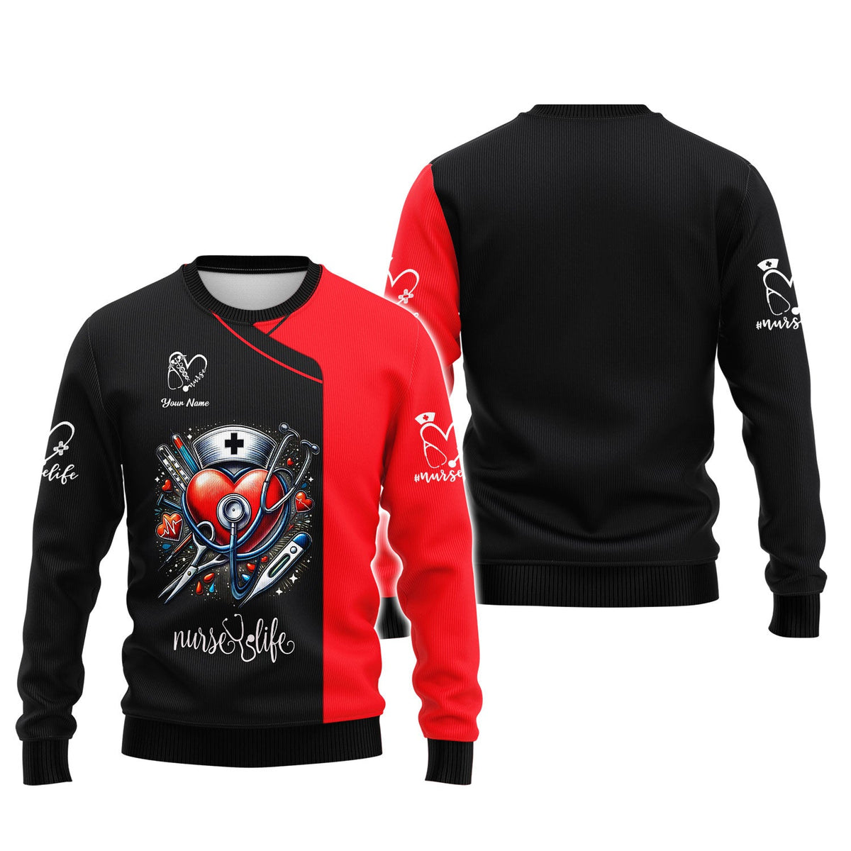 Blisscorners 3D Full Print Heart With Nursing Tools T-Shirts Personalized Name Gift For Nurse Lovers