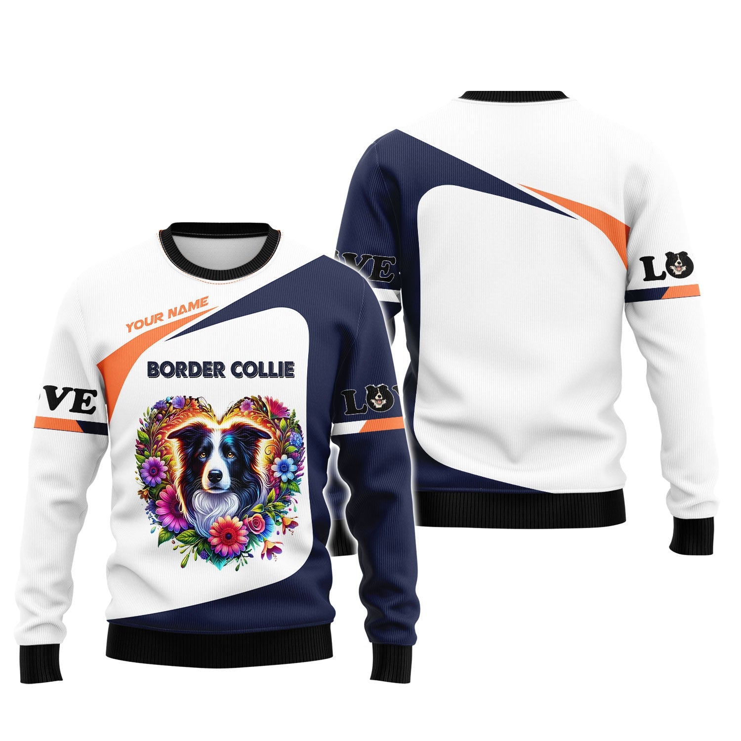 Blisscorners Personalized Border Collie Shirt - Vibrant Floral Heart Design