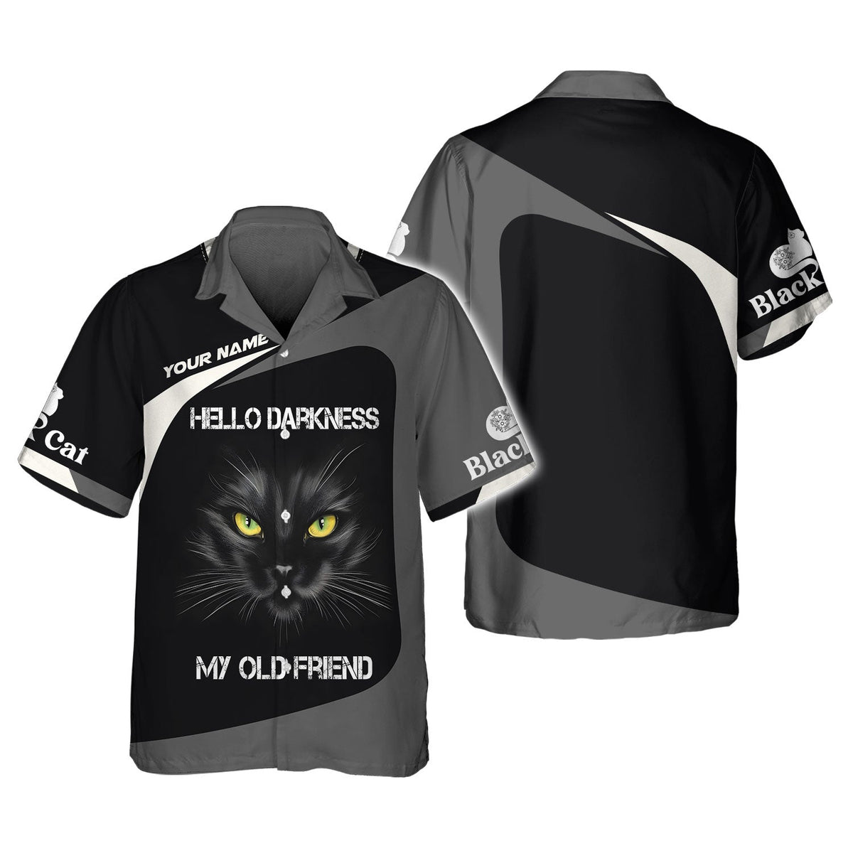 Blisscorners Black Cat Custom Name Shirt Hello Darkness My Old Friend 3D Shirts Gift For Cat Lovers