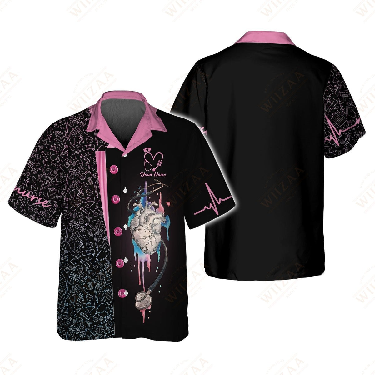 Blisscorners Personalized Nurse Shirt, Anatomical Heart with EKG Pulse Design