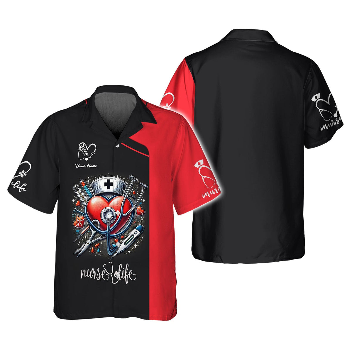 Blisscorners 3D Full Print Heart With Nursing Tools T-Shirts Personalized Name Gift For Nurse Lovers