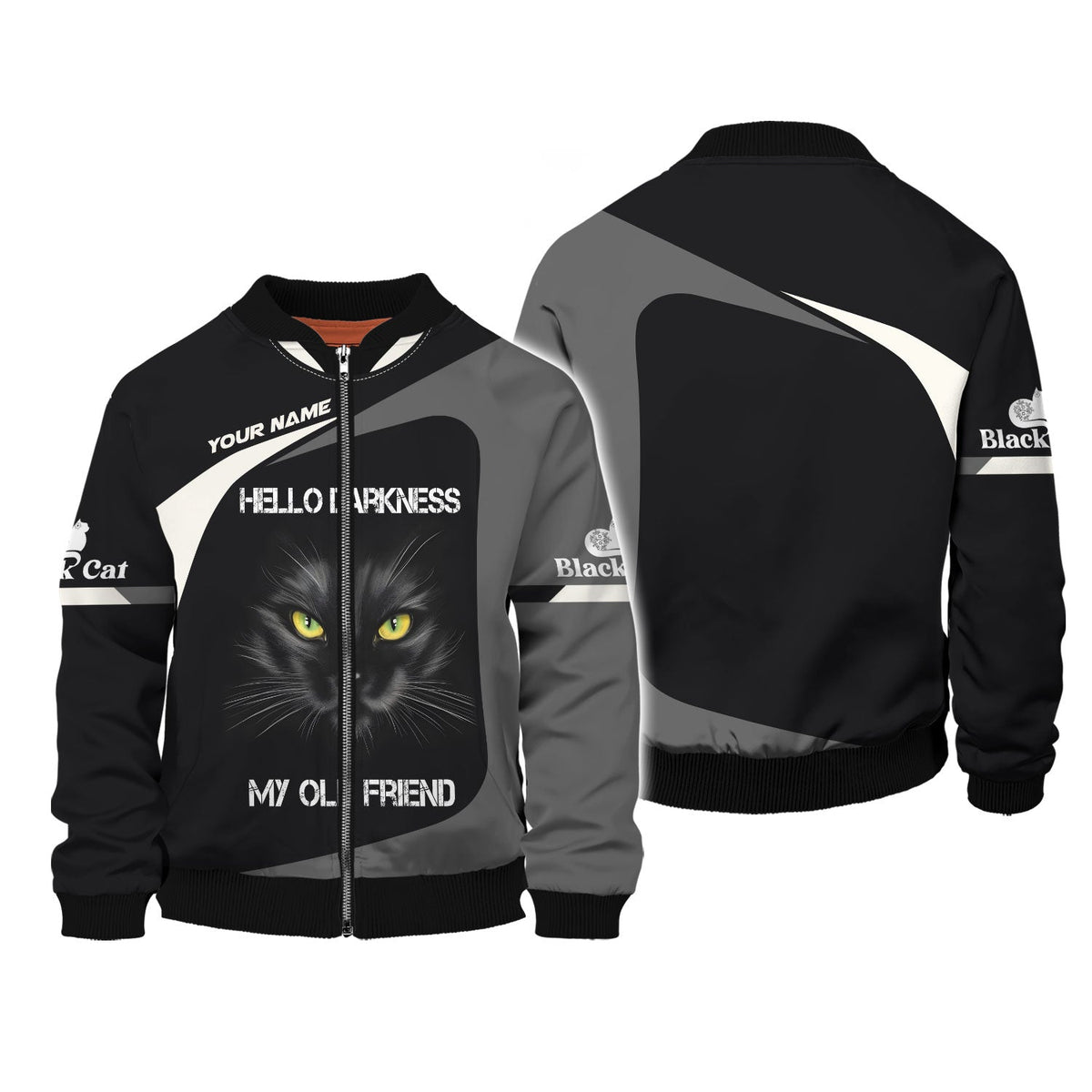 Blisscorners Black Cat Custom Name Shirt Hello Darkness My Old Friend 3D Shirts Gift For Cat Lovers