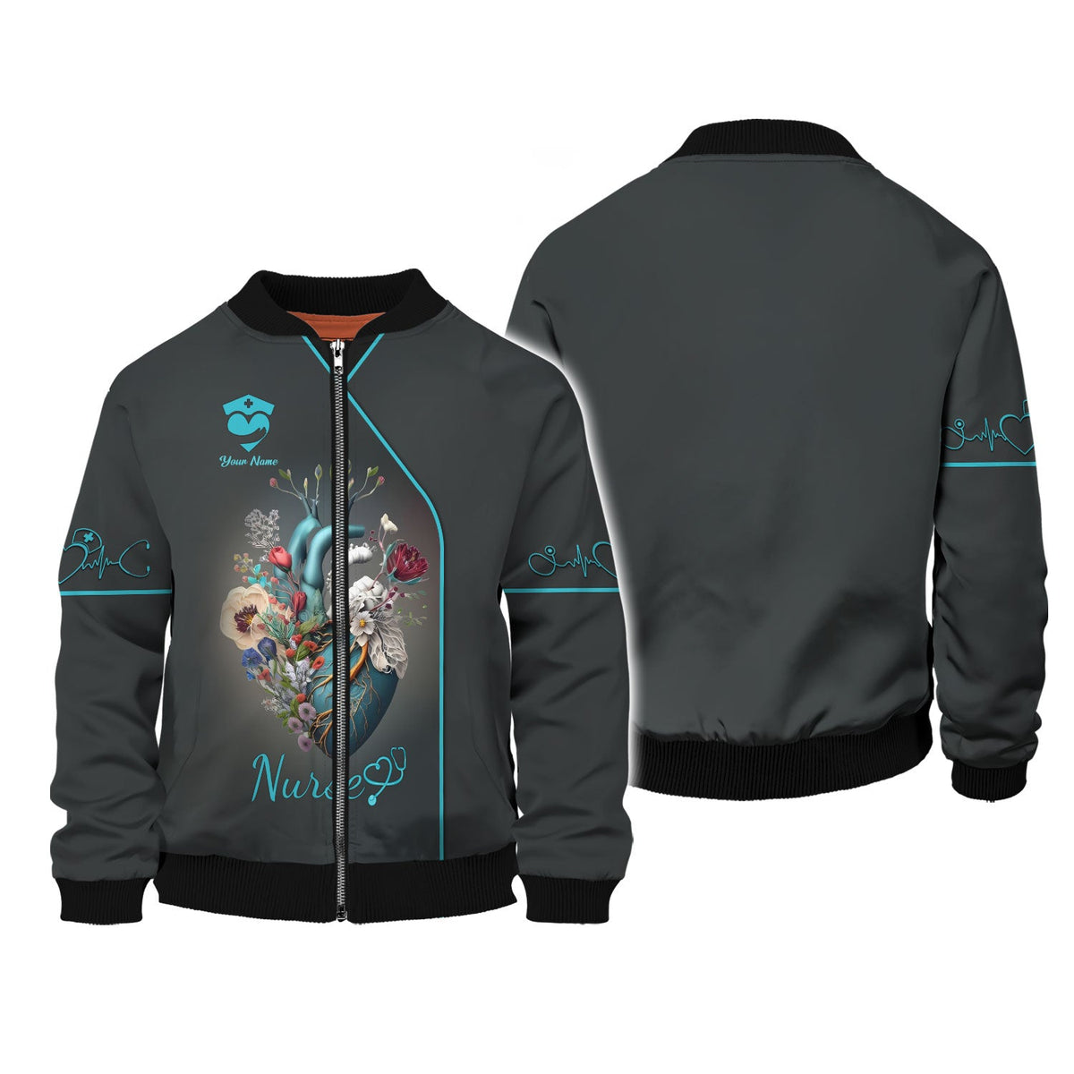 Blisscorners Personalized Nurse Shirt - Artistic Anatomy and Floral Design for Healthcare Professionals