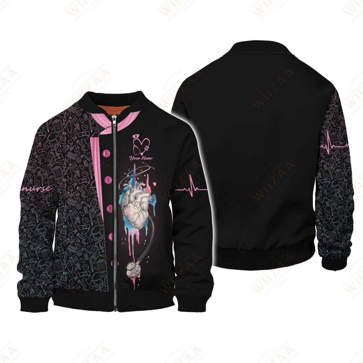 Blisscorners Personalized Nurse Shirt, Anatomical Heart with EKG Pulse Design