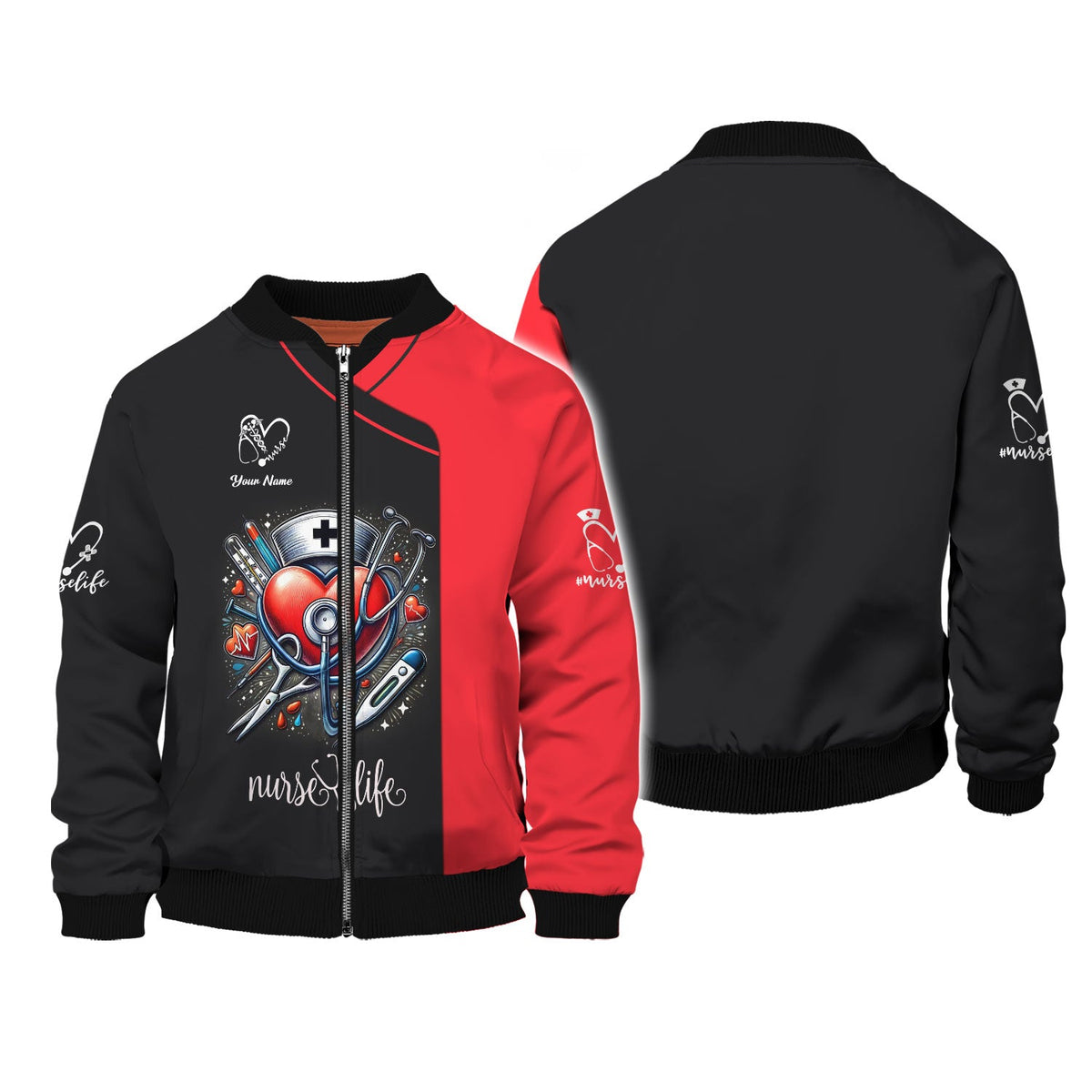 Blisscorners 3D Full Print Heart With Nursing Tools T-Shirts Personalized Name Gift For Nurse Lovers