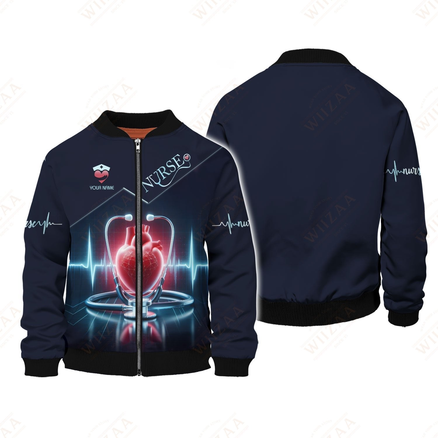 Blisscorners Personalized Nurse Shirt - Heartbeat & Stethoscope Graphic | Comfort Fit Medical Tee