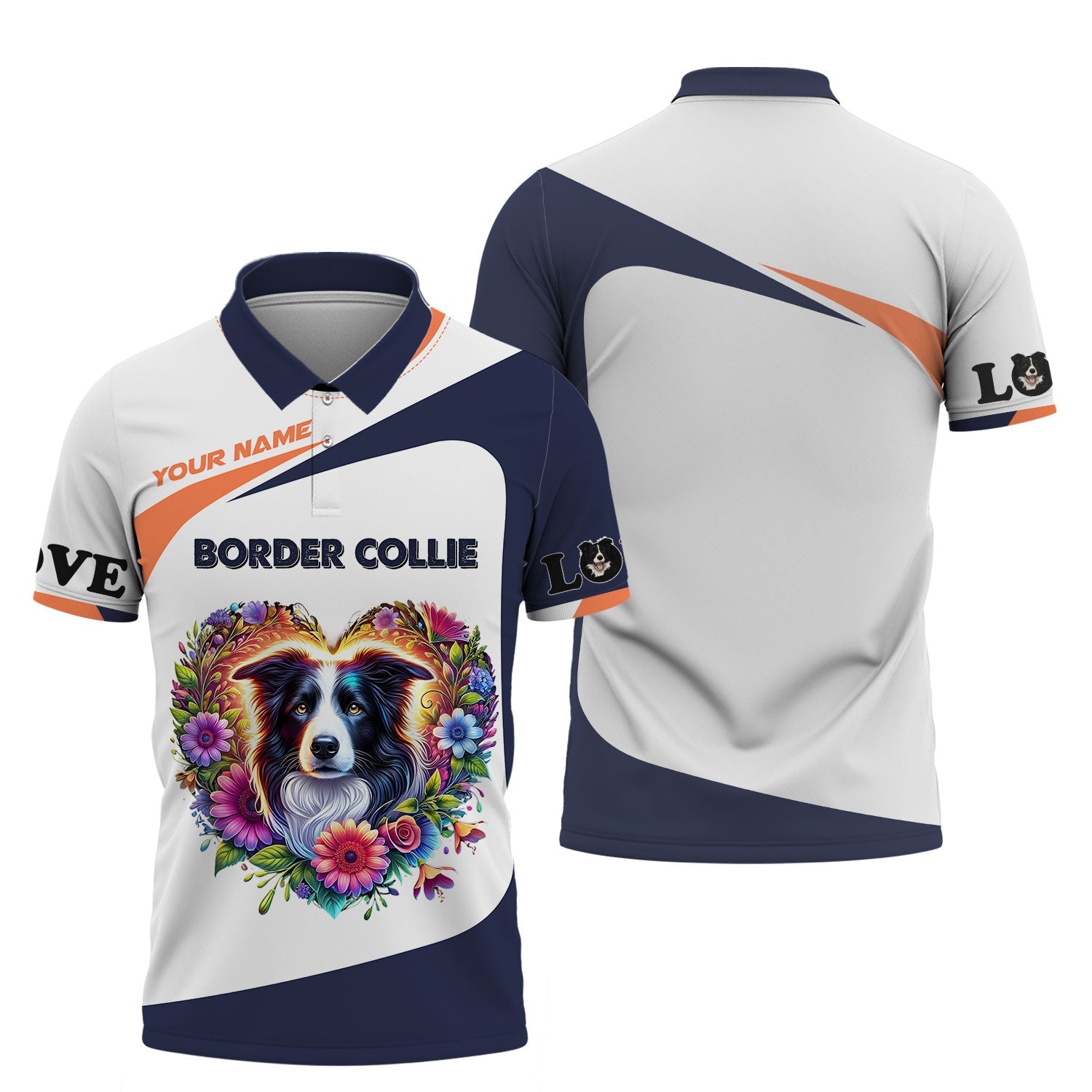 Blisscorners Personalized Border Collie Shirt - Vibrant Floral Heart Design
