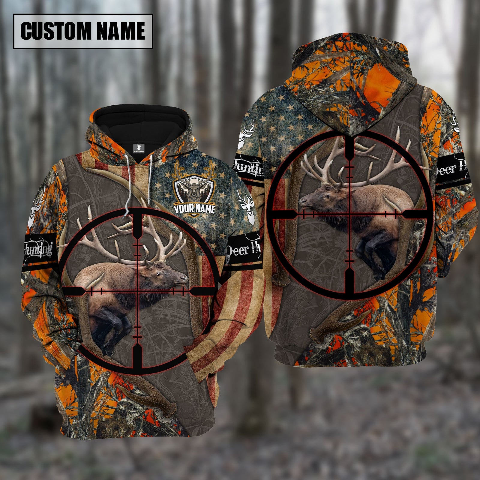 Blisscorners Custom Name Hunting Elk Orange Camo Shirt 3D All Over Printed Clothes