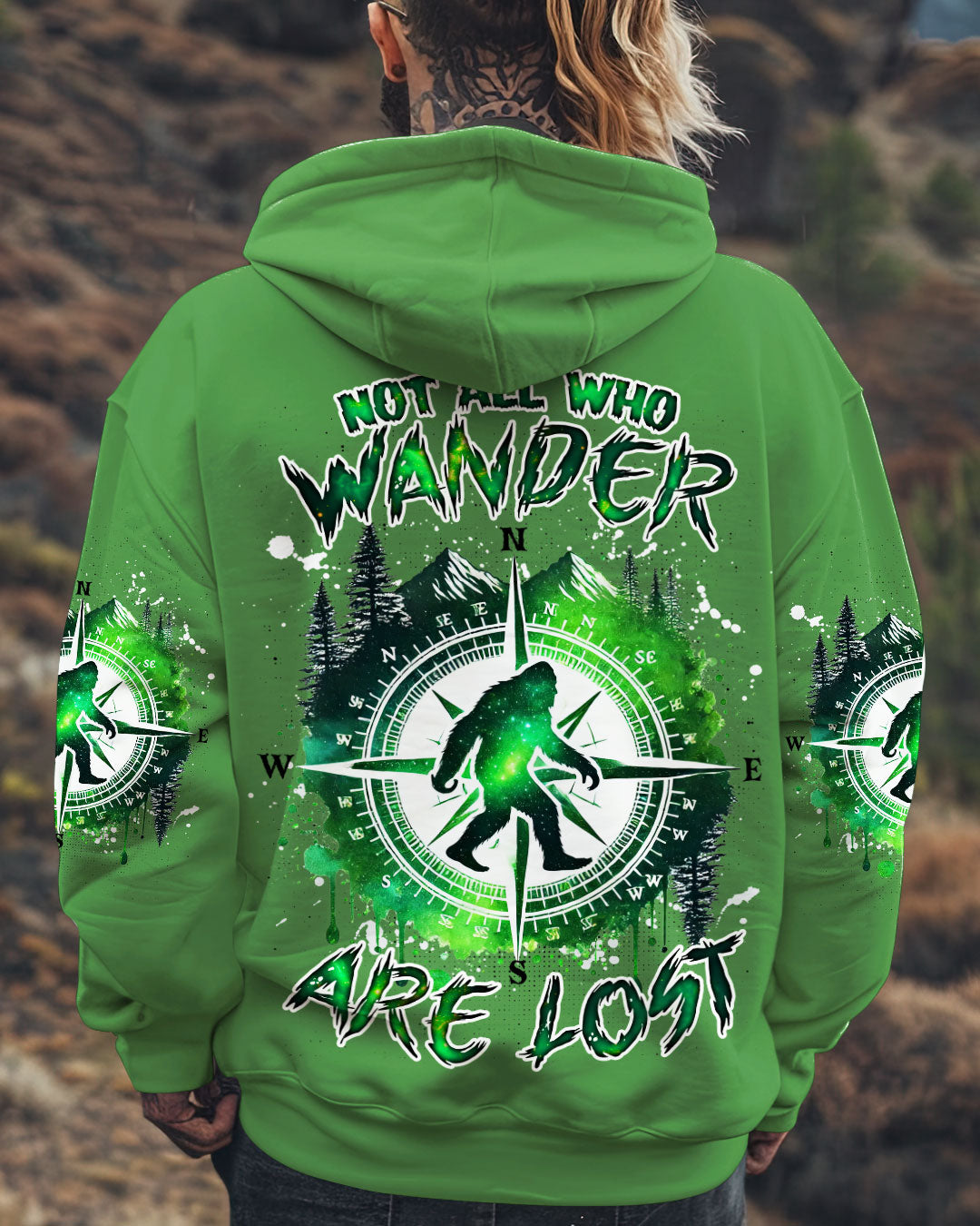BLISSCORNERS (HOT DEAL) NOT ALL WHO WANDER ARE LOST BIGFOOT COMPASS ALL OVER PRINT